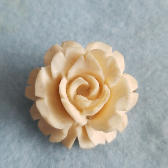 Vintage Carved Rose Bone Brooch